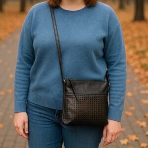 HOBO International Liza Leather Crossbody Handbag In Black Perforated Design